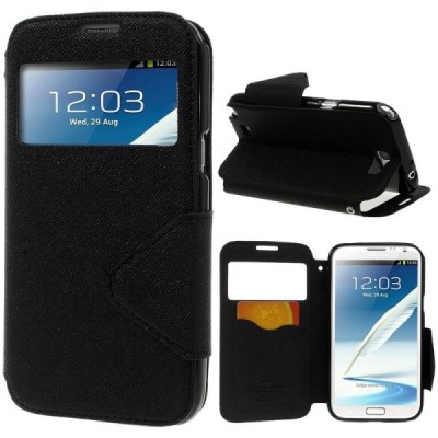 Samsung Galaxy Note 2 (N7100) juodas atverčiamas „Roar“ dėklas su langeliu / Priedai.lt