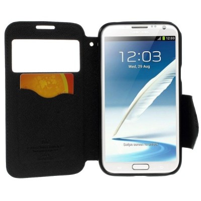Samsung Galaxy Note 2 (N7100) juodas atverčiamas „Roar“ dėklas su langeliu / Priedai.lt