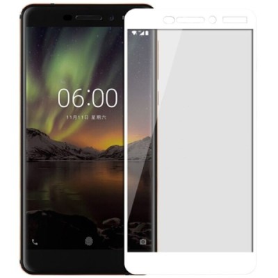 Nokia 6 (2018) „Mofi“ 9H Tempered Glass sustiprintos apsaugos baltas pilnai dengiantis apsauginis ekrano stiklas 0,2 mm / Prieda
