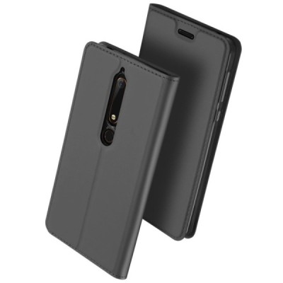 „Dux Ducis“ Skin serijos Nokia 6 2018 (Nokia 6.1) juodas odinis atverčiamas dėklas / Priedai.lt