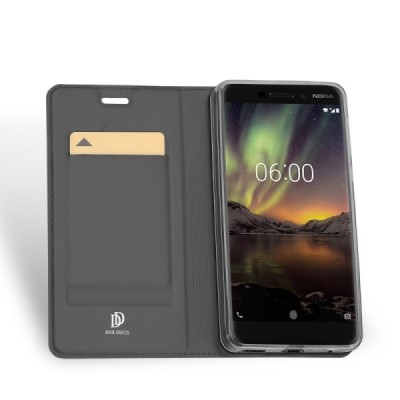 „Dux Ducis“ Skin serijos Nokia 6 2018 (Nokia 6.1) juodas odinis atverčiamas dėklas / Priedai.lt