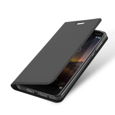„Dux Ducis“ Skin serijos Nokia 6 2018 (Nokia 6.1) juodas odinis atverčiamas dėklas / Priedai.lt