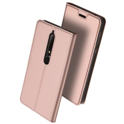 „Dux Ducis“ Skin serijos Nokia 6 2018 (Nokia 6.1) rožinis odinis atverčiamas dėklas / Priedai.lt