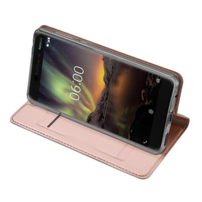 „Dux Ducis“ Skin serijos Nokia 6 2018 (Nokia 6.1) rožinis odinis atverčiamas dėklas / Priedai.lt