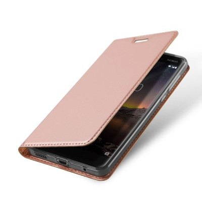„Dux Ducis“ Skin serijos Nokia 6 2018 (Nokia 6.1) rožinis odinis atverčiamas dėklas / Priedai.lt
