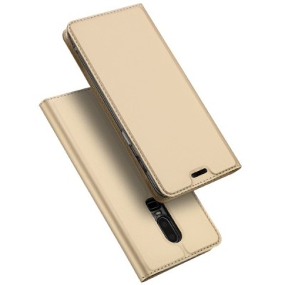 „Dux Ducis“ Skin serijos OnePlus 6 (Six) auksinis odinis atverčiamas dėklas / Priedai.lt