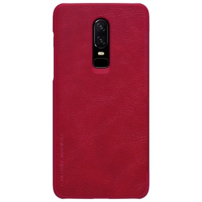 Prabangus „Nillkin“ Qin serijos raudonas odinis atverčiamas OnePlus 6 (Six) dėklas - knygutė / Priedai.lt