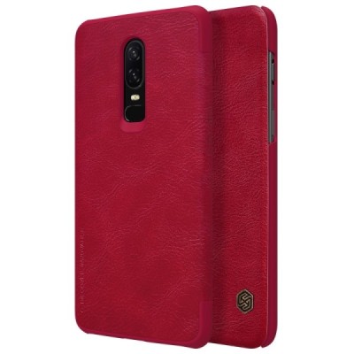 Prabangus „Nillkin“ Qin serijos raudonas odinis atverčiamas OnePlus 6 (Six) dėklas - knygutė / Priedai.lt