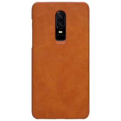 Prabangus „Nillkin“ Qin serijos rudas odinis atverčiamas OnePlus 6 (Six) dėklas - knygutė / Priedai.lt