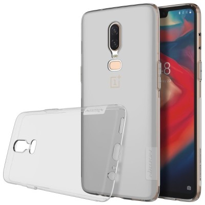 OnePlus 6 (Six) Nillkin Nature plonas skaidrus (permatomas) silikoninis TPU pilkas dėklas / Priedai.lt