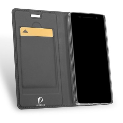 „Dux Ducis“ Skin serijos Nokia 8 Sirocco (Nokia 9) juodas odinis atverčiamas dėklas / Priedai.lt