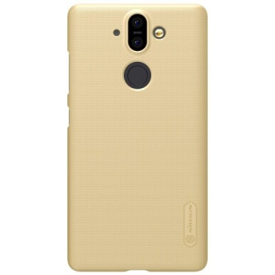 Nillkin Frosted Shield Nokia 8 Sirocco (Nokia 9) auksinis plastikinis dėklas + apsauginė ekrano plėvelė / Priedai.lt