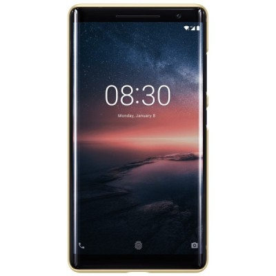 Nillkin Frosted Shield Nokia 8 Sirocco (Nokia 9) auksinis plastikinis dėklas + apsauginė ekrano plėvelė / Priedai.lt