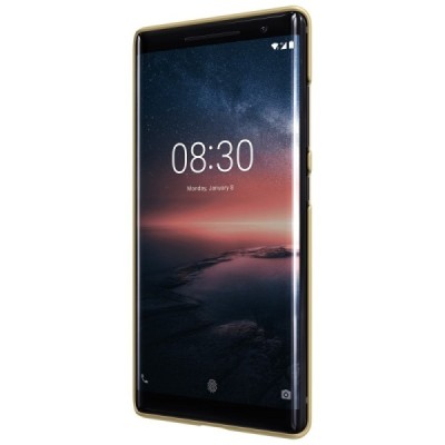 Nillkin Frosted Shield Nokia 8 Sirocco (Nokia 9) auksinis plastikinis dėklas + apsauginė ekrano plėvelė / Priedai.lt