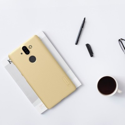 Nillkin Frosted Shield Nokia 8 Sirocco (Nokia 9) auksinis plastikinis dėklas + apsauginė ekrano plėvelė / Priedai.lt