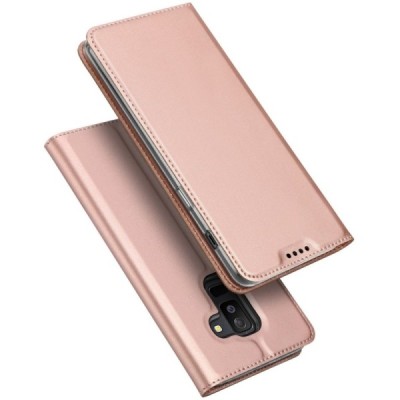 „Dux Ducis“ Skin serijos Samsung Galaxy A6+ 2018 rožinis odinis atverčiamas dėklas / Priedai.lt