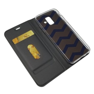 „Dux Ducis“ Skin serijos Samsung Galaxy A6 2018 (A600F) juodas odinis atverčiamas dėklas / Priedai.lt