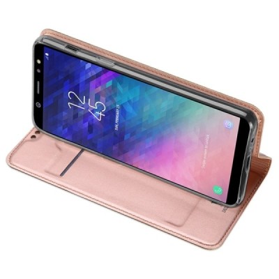 „Dux Ducis“ Skin serijos Samsung Galaxy A6 2018 (A600F) rožinis odinis atverčiamas dėklas / Priedai.lt
