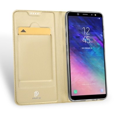 „Dux Ducis“ Skin serijos Samsung Galaxy A6 2018 (A600F) auksinis odinis atverčiamas dėklas / Priedai.lt