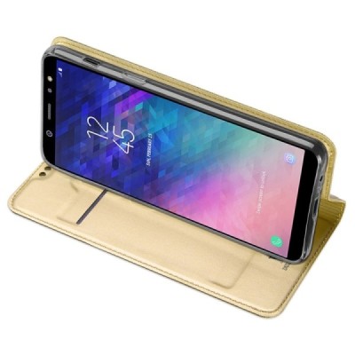„Dux Ducis“ Skin serijos Samsung Galaxy A6 2018 (A600F) auksinis odinis atverčiamas dėklas / Priedai.lt