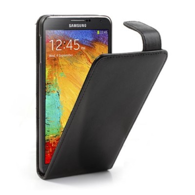 Klasikinis atverčiamas juodas odinis Samsung Galaxy Note 3 N9005 dėklas / Priedai.lt