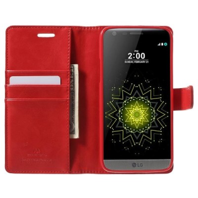 Mercury Blue Moon atverčiamas LG G5 (H850) raudonas odinis dėklas - piniginė / Priedai.lt