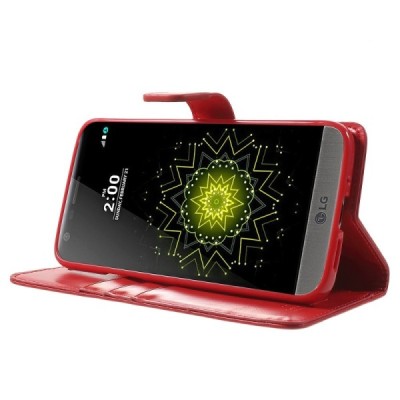 Mercury Blue Moon atverčiamas LG G5 (H850) raudonas odinis dėklas - piniginė / Priedai.lt