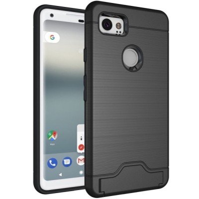Sustiprintos apsaugos Google Pixel 2 XL juodas kieto silikono (TPU) ir plastiko dėklas / Priedai.lt