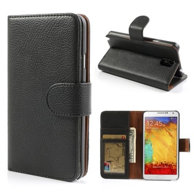 Odinis atverčiamas juodas Samsung Galaxy Note 3 dėklas (dėkliukas) - piniginė / Priedai.lt