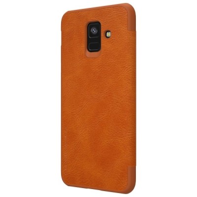 Prabangus „Nillkin“ Qin serijos rudas odinis atverčiamas Samsung Galaxy A6 2018 (A600F) dėklas - knygutė / Priedai.lt
