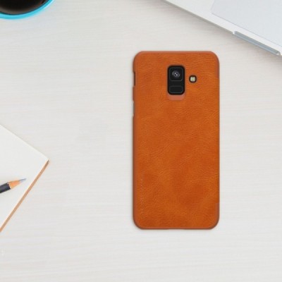 Prabangus „Nillkin“ Qin serijos rudas odinis atverčiamas Samsung Galaxy A6 2018 (A600F) dėklas - knygutė / Priedai.lt