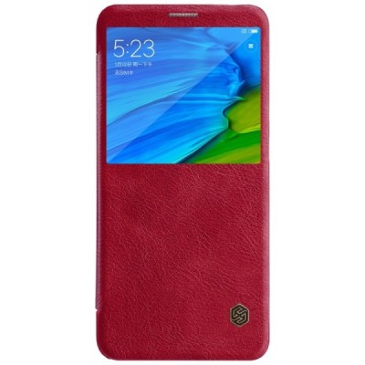 Prabangus „Nillkin“ Qin serijos raudonas odinis atverčiamas Xiaomi Redmi Note 5 2018 (Redmi Note 5 Pro) dėklas - knygutė / Pried