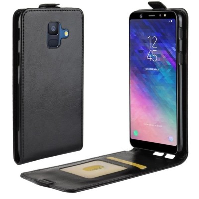 Samsung Galaxy A6 2018 (A600F) vertikaliai atverčiamas juodas odinis dėklas - piniginė / Priedai.lt