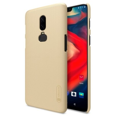 Nillkin Frosted Shield OnePlus 6 (Six) auksinis plastikinis dėklas + apsauginė ekrano plėvelė / Priedai.lt