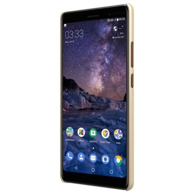 Nokia 7 Plus Frosted Shield auksinis plastikinis dėklas + apsauginė ekrano plėvelė / Priedai.lt