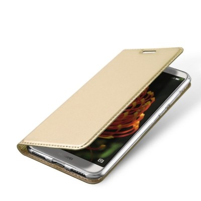 „Dux Ducis“ Skin serijos Huawei Y6 2018 (Honor 7A) auksinis odinis atverčiamas dėklas / Priedai.lt