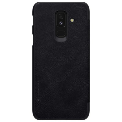 Prabangus „Nillkin“ Qin serijos juodas odinis atverčiamas Samsung Galaxy A6+ 2018 (A605F) dėklas - knygutė / Priedai.lt