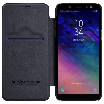 Prabangus „Nillkin“ Qin serijos juodas odinis atverčiamas Samsung Galaxy A6+ 2018 (A605F) dėklas - knygutė / Priedai.lt