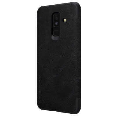 Prabangus „Nillkin“ Qin serijos juodas odinis atverčiamas Samsung Galaxy A6+ 2018 (A605F) dėklas - knygutė / Priedai.lt