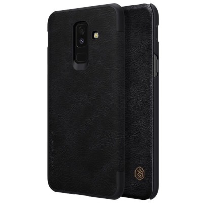 Prabangus „Nillkin“ Qin serijos juodas odinis atverčiamas Samsung Galaxy A6+ 2018 (A605F) dėklas - knygutė / Priedai.lt