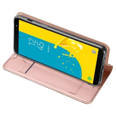 „Dux Ducis“ Skin serijos Samsung Galaxy J6 2018 (J600) rožinis odinis atverčiamas dėklas / Priedai.lt