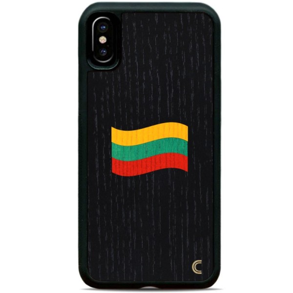 „Crafted Cover“ natūralaus medžio juodas dėklas - Lietuvos vėliava (iPhone X / Xs)