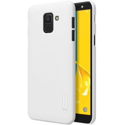 Samsung Galaxy J6 2018 (J600) Nillkin Frosted Shield baltas plastikinis dėklas + apsauginė ekrano plėvelė / Priedai.lt