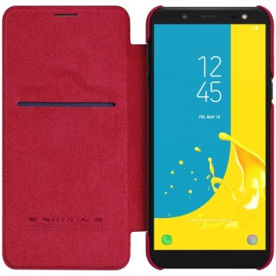 Prabangus „Nillkin“ Qin serijos raudonas odinis atverčiamas Samsung Galaxy J6 2018 (J600) dėklas / Priedai.lt