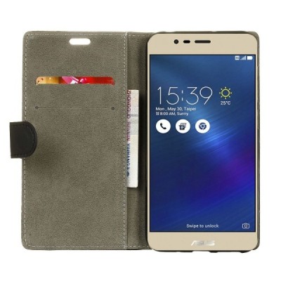 Asus Zenfone 3 Max (ZC553KL) „Crazy Horse“ atverčiamas juodas odinis dėklas - piniginė / Priedai.lt