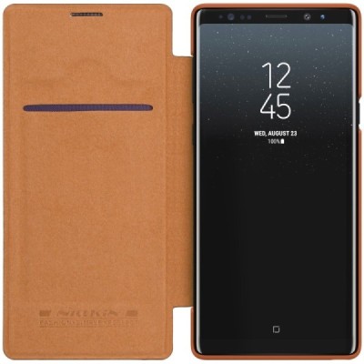 Prabangus „Nillkin“ Qin serijos rudas odinis atverčiamas Samsung Galaxy Note 9 (N960F) dėklas / Priedai.lt