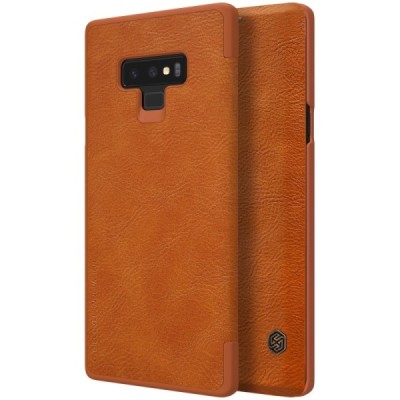 Prabangus „Nillkin“ Qin serijos rudas odinis atverčiamas Samsung Galaxy Note 9 (N960F) dėklas / Priedai.lt