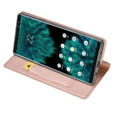 „Dux Ducis“ Skin serijos Samsung Galaxy Note 9 (N960F) rožinis odinis atverčiamas dėklas / Priedai.lt