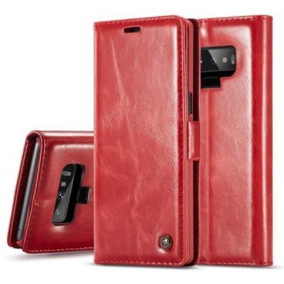 Samsung Galaxy Note 9 (N960F) „CaseMe“ solidus atverčiamas raudonas odinis dėklas - knygutė / Priedai.lt
