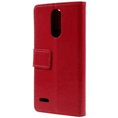 LG K4 2017 (M160) atverčiamas raudonas odinis dėklas - piniginė / Priedai.lt
